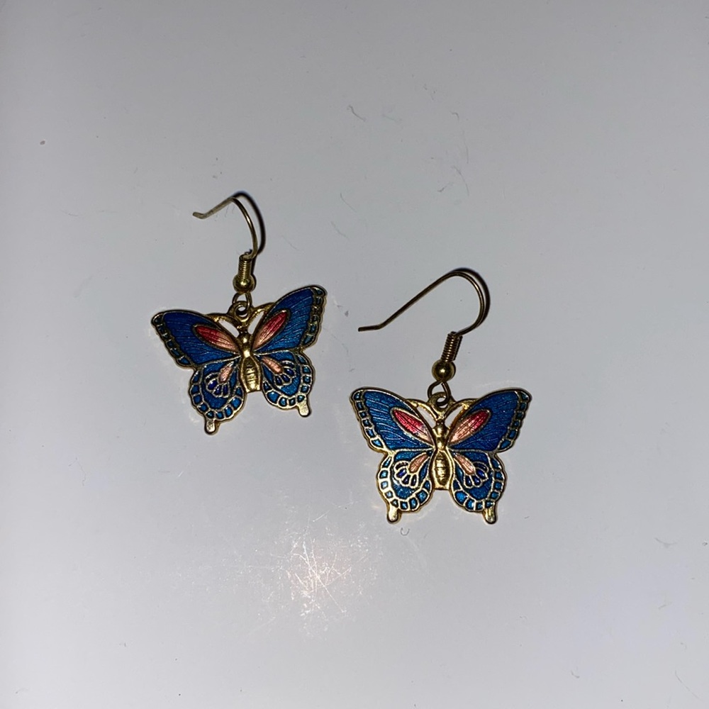 Vintage Cloisonné Butterfly Earrings